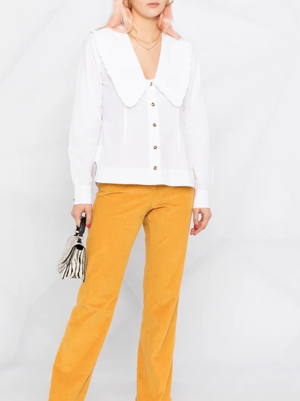Ganni White Blouse with Statement Collar